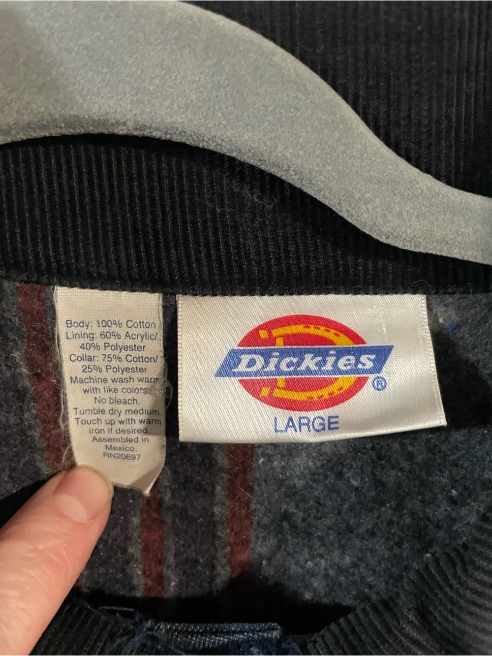 Dickies Men’s Navy Blue Denim Work Jacket with Black Corduroy Collar - Picture 6 of 6